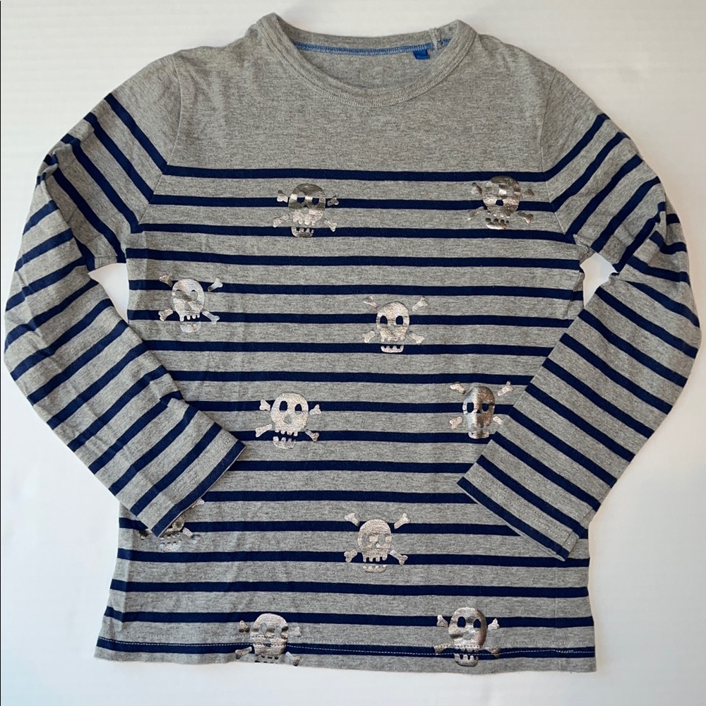 Mini Boden Striped Metallic Skull & Crossbone Long Sleeve T-Shirt, 6-7Y